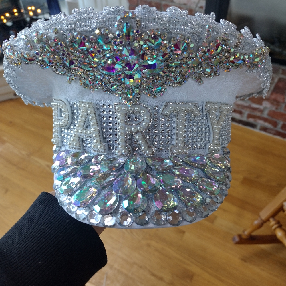 Embellished Yacht Party Hat with Iridescent Gems - Sailor Chic